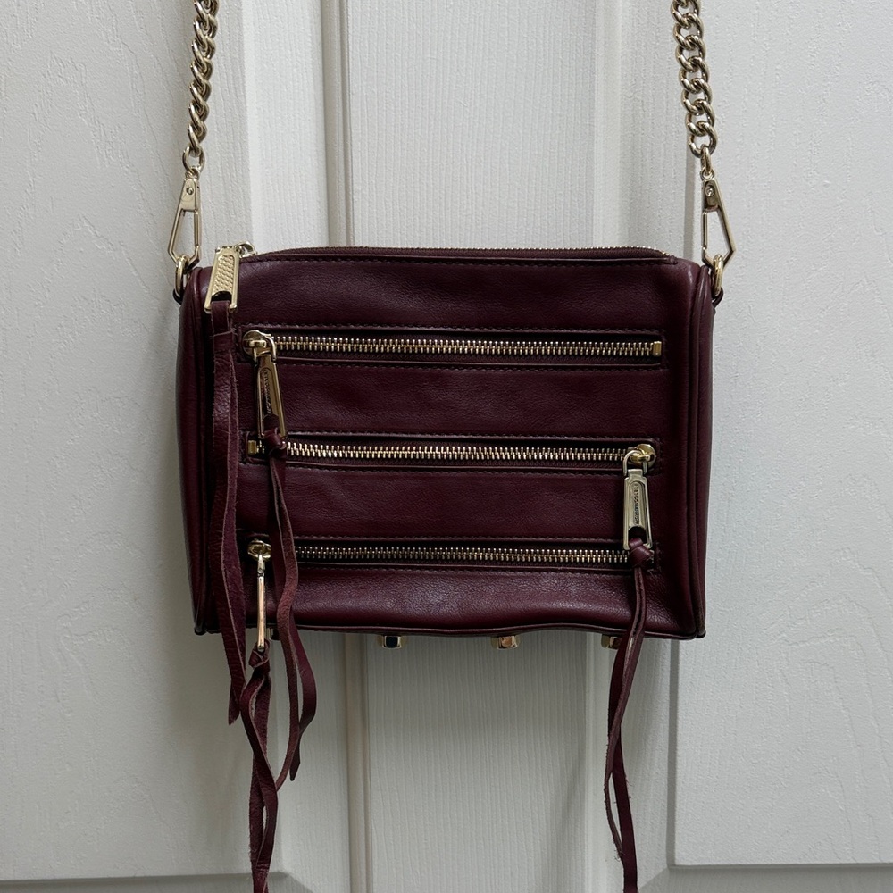 Rebecca Minkoff Burgundy Leather Crossbody Bag with Gold Hardware